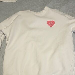 White Sweatshirt with Pink Heart Logo